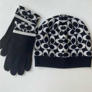 COACH Beanie and Gloves Set Black NWOT